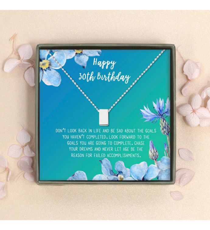 Happy 30th Birthday Silver Cube Pendant Necklace Card Gift Box